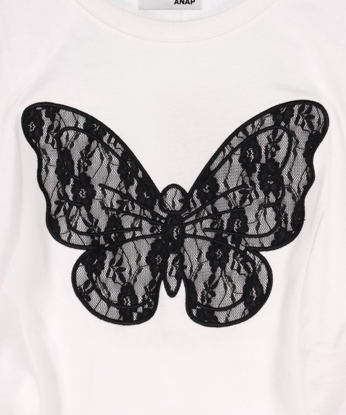 ANAP(アナップ)の「レース バタフライ刺繍 サイド シャーリング ロンT(Tシャツ/カットソー・レディース・グレー/オフホワイト/ダークアッシュ・F)」の11枚目の写真