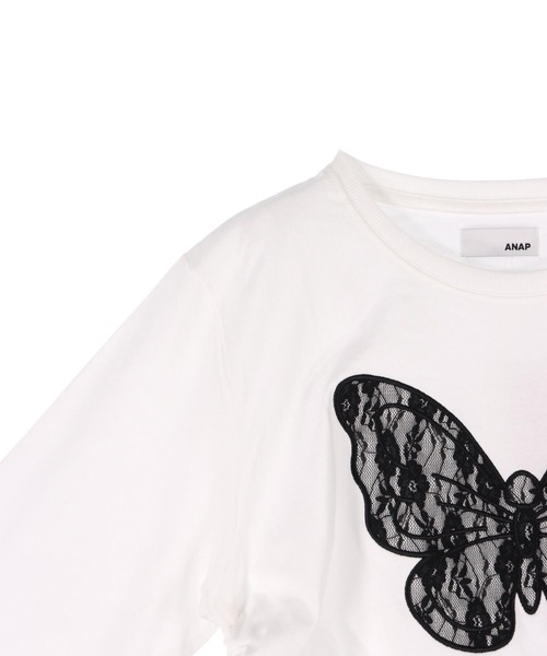 ANAP(アナップ)の「レース バタフライ刺繍 サイド シャーリング ロンT(Tシャツ/カットソー・レディース・グレー/オフホワイト/ダークアッシュ・F)」の12枚目の写真