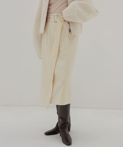 DRESSLAVE(ドレスレイブ)の「midi wrap skirt(ミディ丈ラップスカート)(スカート・レディース・ホワイト/ブラウン・36/38)」の1枚目の写真