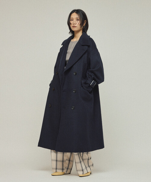 Firsthand リサイクルウールステンカラーコート Mサイズ ネイビー Firsthand/ファーストハンド オーバーサイズ リサイクルウールコート