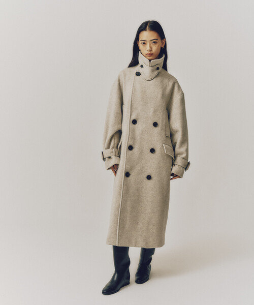 Firsthand（ファーストハンド）の「Firsthand/ファーストハンド オーバーサイズ リサイクルウールコート（ステンカラーコート・レディース・チャコールグレー/ネイビー/オフホワイト・ﾌﾘ-）」の5枚目の写真