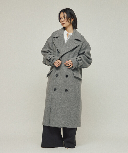 Firsthand（ファーストハンド）の「Firsthand/ファーストハンド オーバーサイズ リサイクルウールコート（ステンカラーコート・レディース・チャコールグレー/ネイビー/オフホワイト・ﾌﾘ-）」の6枚目の写真