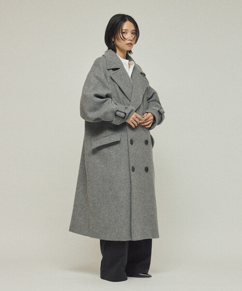 Firsthand（ファーストハンド）の「Firsthand/ファーストハンド オーバーサイズ リサイクルウールコート（ステンカラーコート・レディース・チャコールグレー/ネイビー/オフホワイト・ﾌﾘ-）」の10枚目の写真