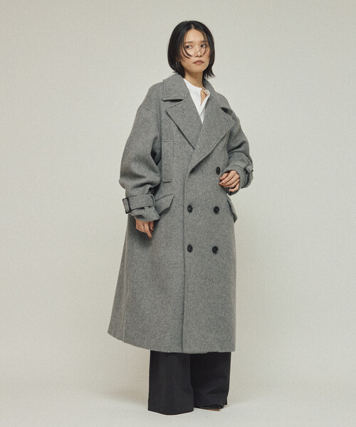 Firsthand（ファーストハンド）の「Firsthand/ファーストハンド オーバーサイズ リサイクルウールコート（ステンカラーコート・レディース・チャコールグレー/ネイビー/オフホワイト・ﾌﾘ-）」の11枚目の写真