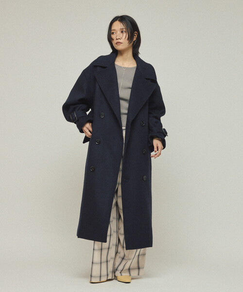 Firsthand（ファーストハンド）の「Firsthand/ファーストハンド オーバーサイズ リサイクルウールコート（ステンカラーコート・レディース・チャコールグレー/ネイビー/オフホワイト・ﾌﾘ-）」の13枚目の写真