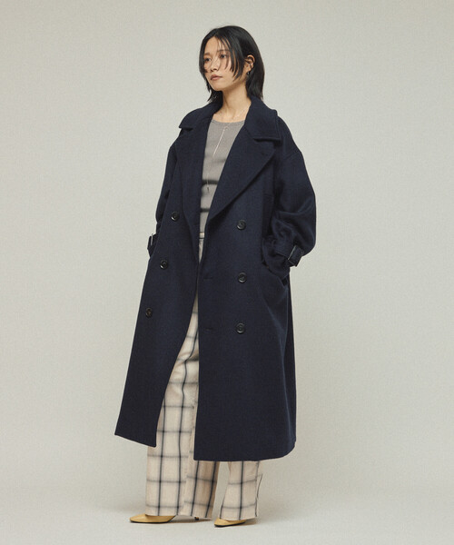 Firsthand（ファーストハンド）の「Firsthand/ファーストハンド オーバーサイズ リサイクルウールコート（ステンカラーコート・レディース・チャコールグレー/ネイビー/オフホワイト・ﾌﾘ-）」の15枚目の写真