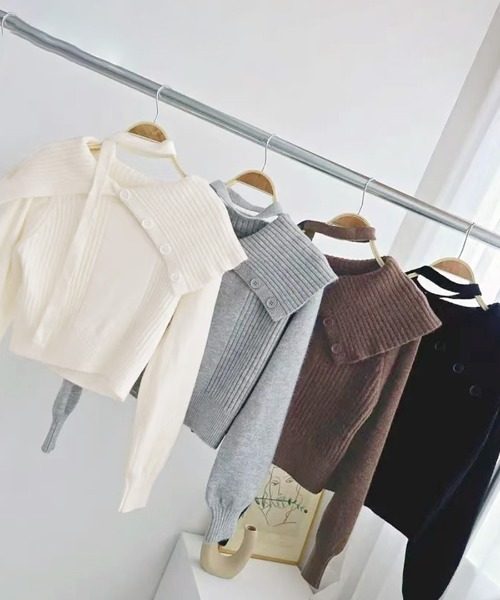 REMUR(レミュール)の「2点セット アシメオフショルニット&チョーカー(ニット/セーター・レディース・ブラウン/グレー/ブラック/アイボリー・FREE)」の16枚目の写真