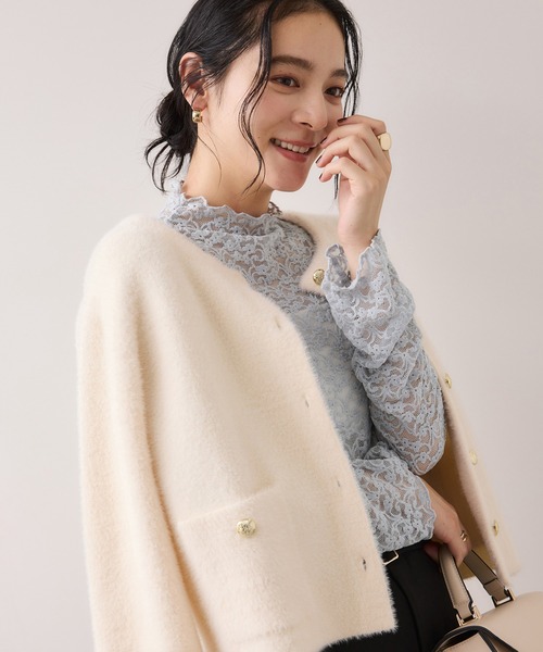 VIS（ビス）の「レースプチハイネックインナープルオーバー（Tシャツ/カットソー・レディース・オフホワイト/ブラック/サックスブルー・FREE）」の3枚目の写真