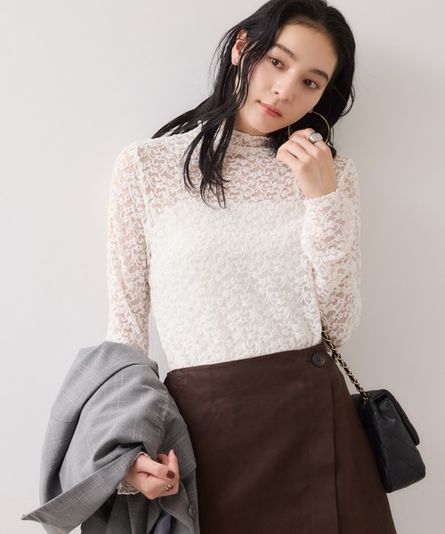 VIS（ビス）の「レースプチハイネックインナープルオーバー（Tシャツ/カットソー・レディース・オフホワイト/ブラック/サックスブルー・FREE）」の5枚目の写真