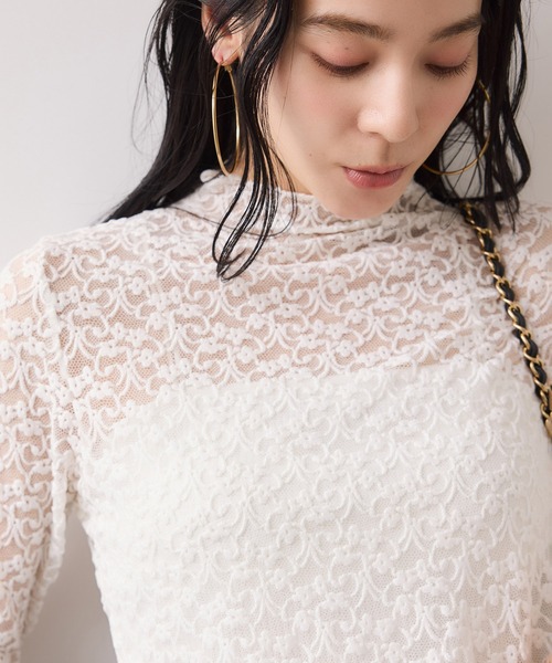 VIS（ビス）の「レースプチハイネックインナープルオーバー（Tシャツ/カットソー・レディース・オフホワイト/ブラック/サックスブルー・FREE）」の4枚目の写真