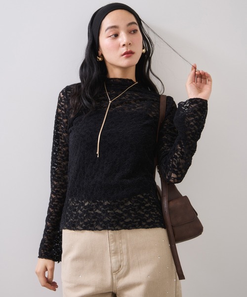 VIS（ビス）の「レースプチハイネックインナープルオーバー（Tシャツ/カットソー・レディース・オフホワイト/ブラック/サックスブルー・FREE）」の14枚目の写真