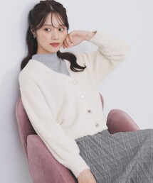 ラメフェザーヤーンVネックカーディガン【洗濯機OK】