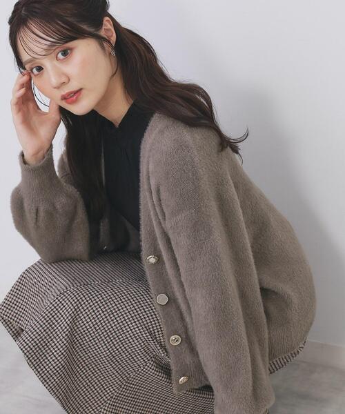 ラメフェザーヤーンVネックカーディガン【洗濯機OK】（カーディガン