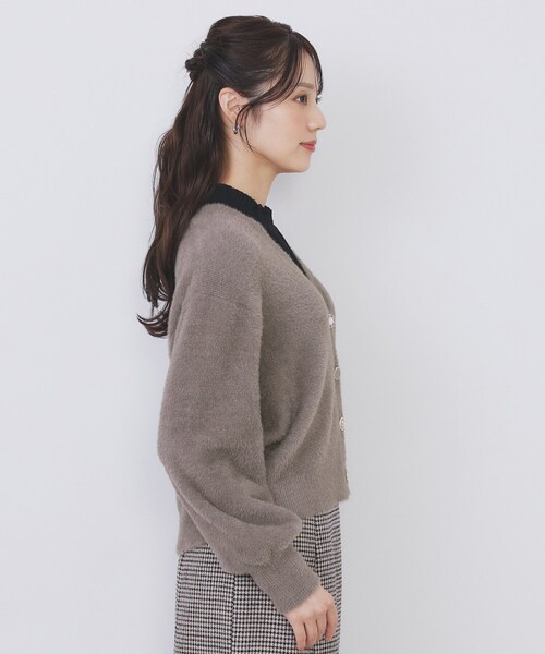 ラメフェザーヤーンVネックカーディガン【洗濯機OK】（カーディガン