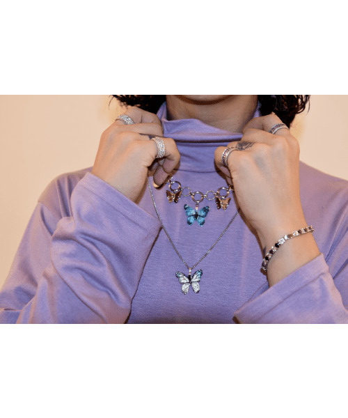 BLACKPURPLE（ブラックパープル）の「5Pブルーバタフライネックレス（ネックレス・メンズ・ブルー・FREE）」の12枚目の写真