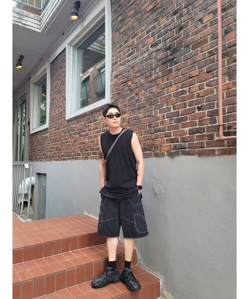 MUSINSA STANDARD（ムシンサスタンダード）の「レイヤードスリーブレストップ_ロング丈 [ブラック]（Tシャツ/カットソー・メンズ・その他・LARGE/X-SMALL/SMALL/MEDIUM）」の9枚目の写真