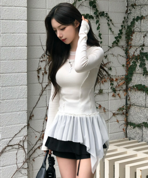 FLAREUP(フレアアップ)の「Layered Lace Frill Long Sleeve (FL-137_Cream)(Tシャツ/カットソー・レディース・Cream・OS)」の7枚目の写真