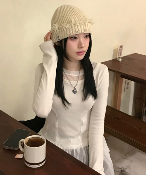FLAREUP(フレアアップ)の「Layered Lace Frill Long Sleeve (FL-137_Cream)(Tシャツ/カットソー・レディース・Cream・OS)」の9枚目の写真