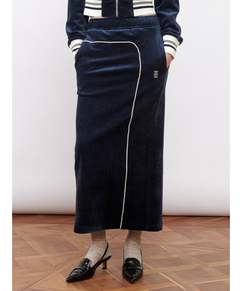Velour Long Skirt Navy