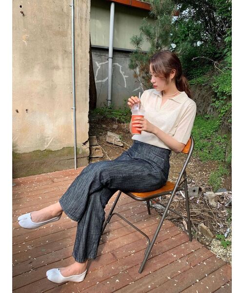 MUSINSA STANDARD WOMAN（ムシンサスタンダードウーマン）の「ウィメンズリネンブレンドテクスチャーニットポロシャツ[ライトベージュ]（ニット/セーター・レディース・その他・SMALL/MEDIUM/LARGE/X-SMALL）」の8枚目の写真