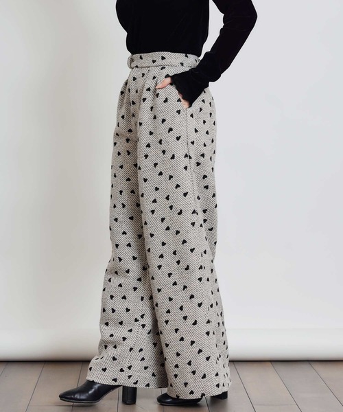 【セットアップ可能】フロッキーハートヘリンボーンパンツ