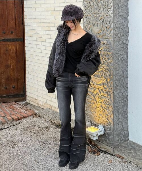 Midnight Move(ミッドナイトムーブ)の「fur ny jumper (khaki)(その他アウター・レディース・その他・FREE)」の6枚目の写真