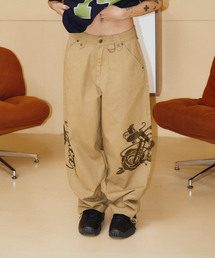 EMBLEM PRINTING COTTON PANTS BEIGE