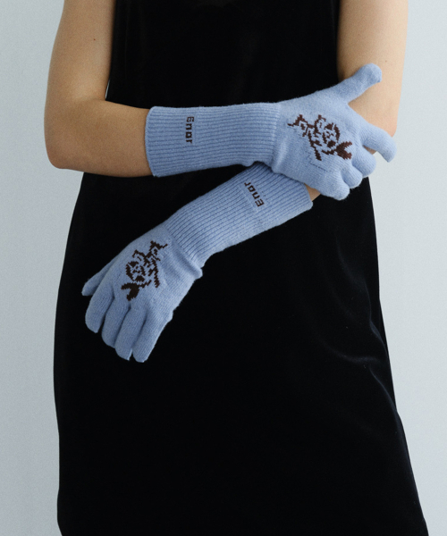FLOWER JACQUARD GLOVES - LIGHT BLUE