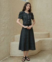 BIBYSEOB（バイバイソプ）の「[SET] ハートネックツイードブラウス + ツイードエイラインロングスカート ブラック（ワンピース）」