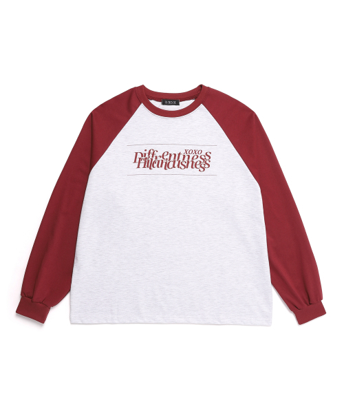 DXOH(ディソエイチ)の「ユニセックススタックロゴナグランTシャツワイン/バックメランジ(Tシャツ/カットソー・レディース・その他・FREE)」の2枚目の写真