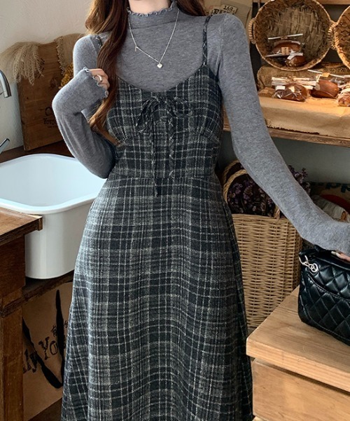 フロントリボンチェック柄キャミワンピース（ワンピース）｜Diosfront