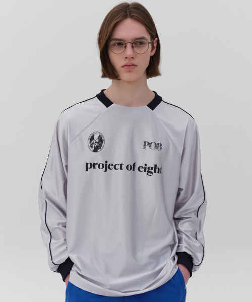 PO8(ピーオーエイト)の「PO8 LEAGUE LONG SLEEVE T-SHIRTS - GREY(Tシャツ/カットソー・レディース・グレー・MEDIUM/LARGE)」の1枚目の写真