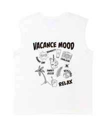 バカンスオーバーサイズスリーブレスTシャツ[ホワイト]