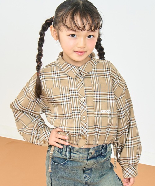 ANAP kids(アナップキッズ)の「サイドシャーリングチェックシャツ(シャツ/ブラウス・キッズ・グレー/ベージュ・130/120/110)」の13枚目の写真