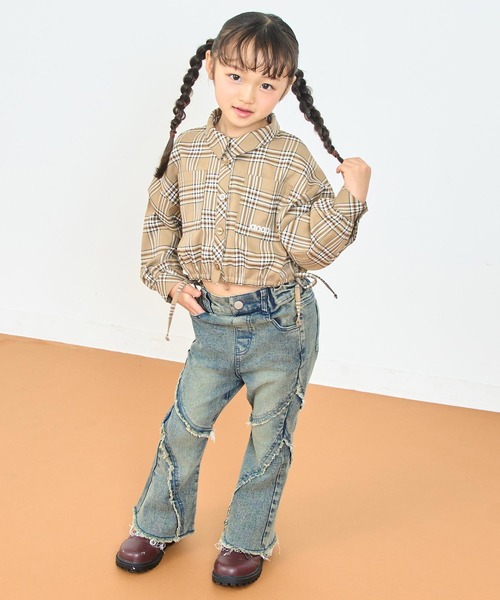 ANAP kids(アナップキッズ)の「サイドシャーリングチェックシャツ(シャツ/ブラウス・キッズ・グレー/ベージュ・130/120/110)」の5枚目の写真