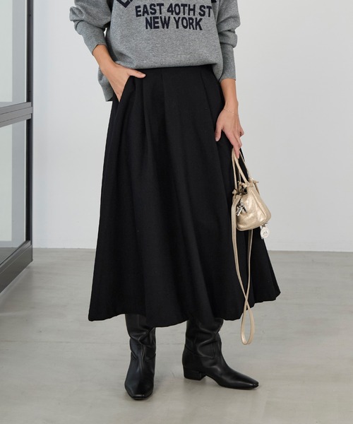 MICA&DEAL(マイカ&ディール)の「ウールタックフレアスカート(スカート・レディース・ライトグレー/ブラック×ホワイト/ブラック・FREE)」の2枚目の写真