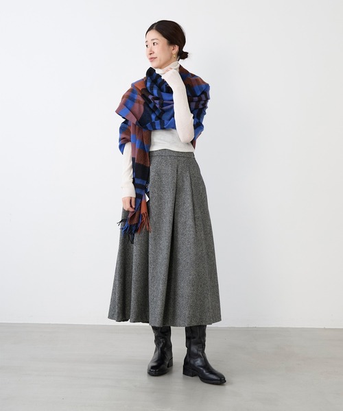 MICA&DEAL(マイカ&ディール)の「ウールタックフレアスカート(スカート・レディース・ライトグレー/ブラック×ホワイト/ブラック・FREE)」の7枚目の写真
