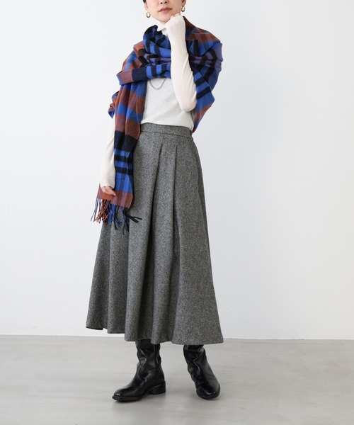 MICA&DEAL(マイカ&ディール)の「ウールタックフレアスカート(スカート・レディース・ライトグレー/ブラック×ホワイト/ブラック・FREE)」の8枚目の写真