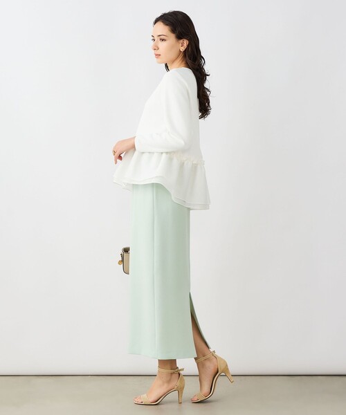 NOLLEY’S Sophi（ノーリーズソフィ）の「《セットアップ対応》ウォッシャブルダンボール×オーガンジーペプラムプルオーバー（Tシャツ/カットソー・レディース・ブラック/ホワイト/ネイビー・38）」の5枚目の写真