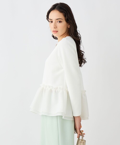 NOLLEY’S Sophi（ノーリーズソフィ）の「《セットアップ対応》ウォッシャブルダンボール×オーガンジーペプラムプルオーバー（Tシャツ/カットソー・レディース・ブラック/ホワイト/ネイビー・38）」の9枚目の写真