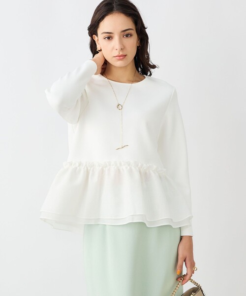 NOLLEY’S Sophi（ノーリーズソフィ）の「《セットアップ対応》ウォッシャブルダンボール×オーガンジーペプラムプルオーバー（Tシャツ/カットソー・レディース・ブラック/ホワイト/ネイビー・38）」の10枚目の写真