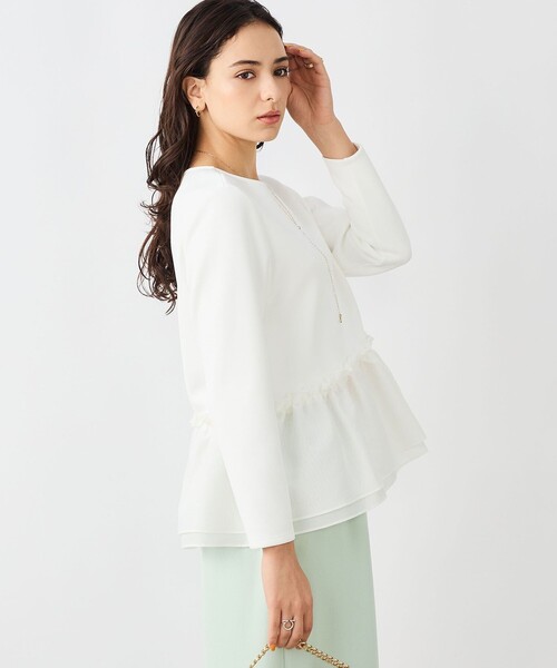 NOLLEY’S Sophi（ノーリーズソフィ）の「《セットアップ対応》ウォッシャブルダンボール×オーガンジーペプラムプルオーバー（Tシャツ/カットソー・レディース・ブラック/ホワイト/ネイビー・38）」の11枚目の写真