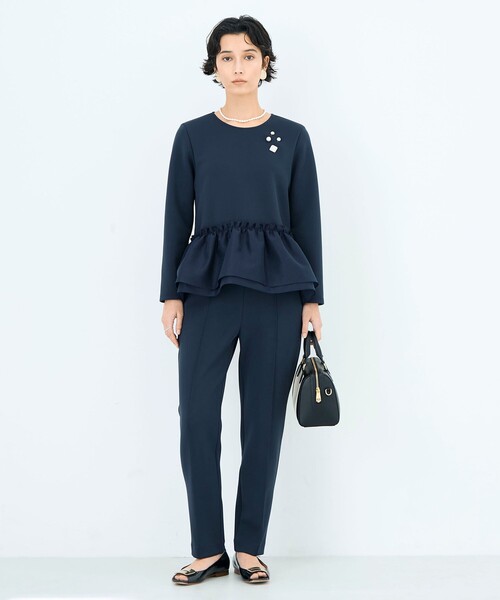NOLLEY’S Sophi（ノーリーズソフィ）の「《セットアップ対応》ウォッシャブルダンボール×オーガンジーペプラムプルオーバー（Tシャツ/カットソー・レディース・ブラック/ホワイト/ネイビー・38）」の12枚目の写真