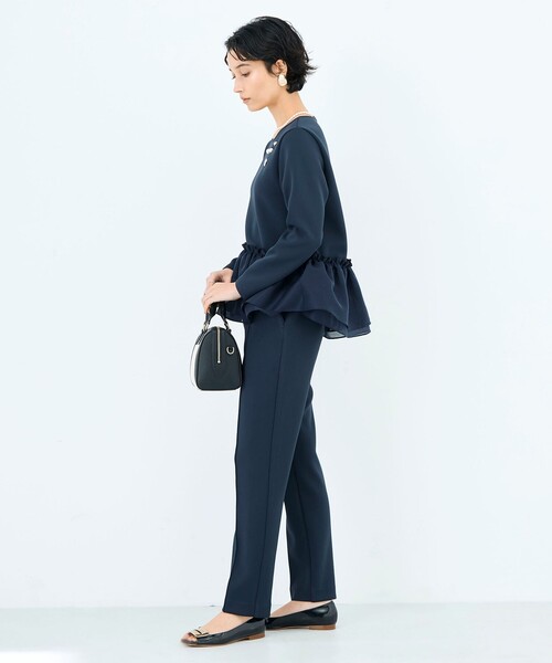 NOLLEY’S Sophi（ノーリーズソフィ）の「《セットアップ対応》ウォッシャブルダンボール×オーガンジーペプラムプルオーバー（Tシャツ/カットソー・レディース・ブラック/ホワイト/ネイビー・38）」の13枚目の写真