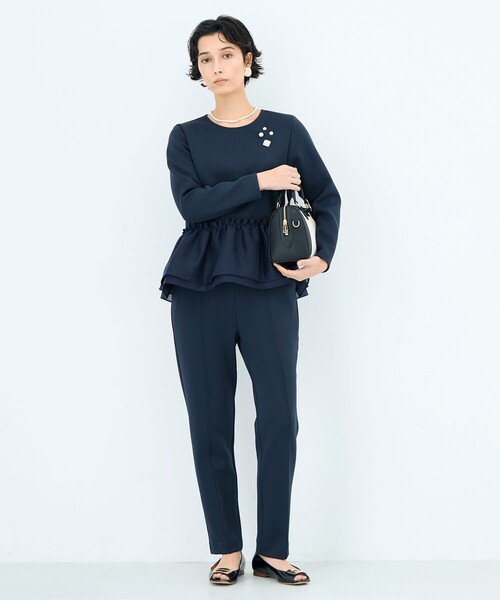 NOLLEY’S Sophi（ノーリーズソフィ）の「《セットアップ対応》ウォッシャブルダンボール×オーガンジーペプラムプルオーバー（Tシャツ/カットソー・レディース・ブラック/ホワイト/ネイビー・38）」の15枚目の写真