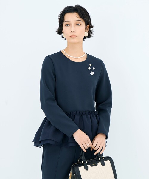 NOLLEY’S Sophi（ノーリーズソフィ）の「《セットアップ対応》ウォッシャブルダンボール×オーガンジーペプラムプルオーバー（Tシャツ/カットソー・レディース・ブラック/ホワイト/ネイビー・38）」の16枚目の写真