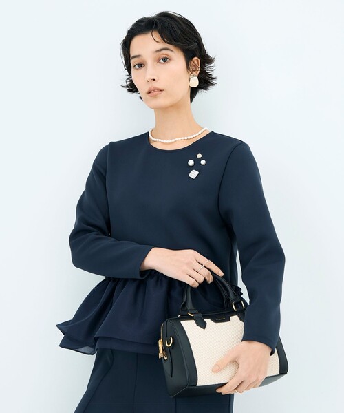 NOLLEY’S Sophi（ノーリーズソフィ）の「《セットアップ対応》ウォッシャブルダンボール×オーガンジーペプラムプルオーバー（Tシャツ/カットソー・レディース・ブラック/ホワイト/ネイビー・38）」の20枚目の写真