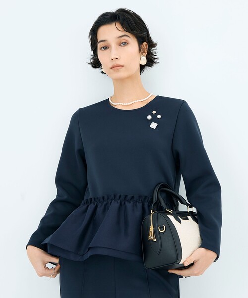 NOLLEY’S Sophi（ノーリーズソフィ）の「《セットアップ対応》ウォッシャブルダンボール×オーガンジーペプラムプルオーバー（Tシャツ/カットソー・レディース・ブラック/ホワイト/ネイビー・38）」の21枚目の写真