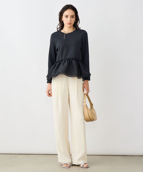 NOLLEY’S Sophi（ノーリーズソフィ）の「《セットアップ対応》ウォッシャブルダンボール×オーガンジーペプラムプルオーバー（Tシャツ/カットソー・レディース・ブラック/ホワイト/ネイビー・38）」の22枚目の写真