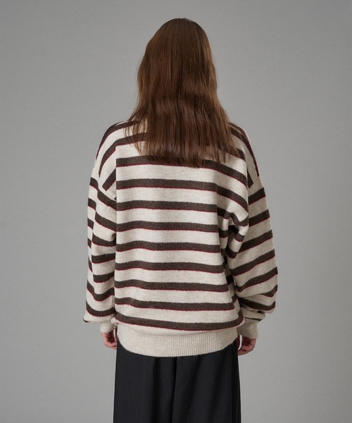 MULTI ONCILY マルチボーダーソフトタッチニットポロ アイボリー L